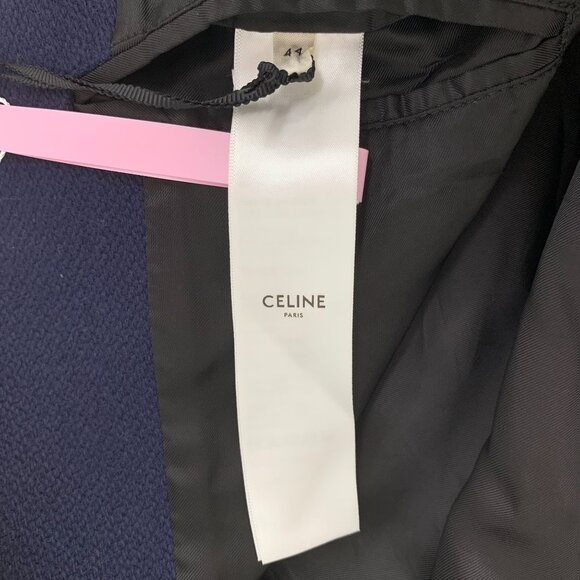 Celine Deep Blue & Cream Wool Varsity Jacket With Striped Trim Button-Up Front L - Picture 5 of 8